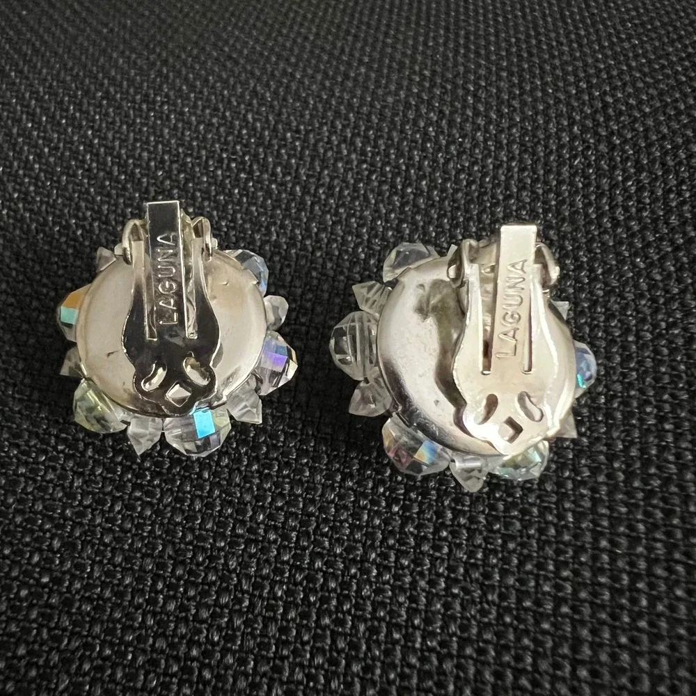 Laguna Vintage AB Crystal Bead Cluster Clip On Earrings 1 Inch Cottagecore
